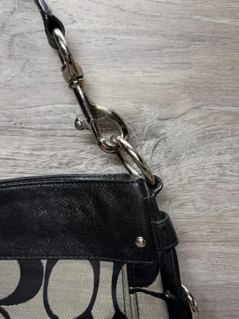 Coach 12657 Zoe Signature Black Gray Hobo Shoulder Bag Canvas Leather Y2K VTG